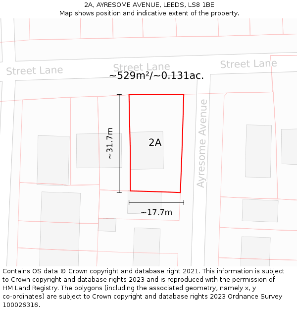 2A, AYRESOME AVENUE, LEEDS, LS8 1BE: Plot and title map