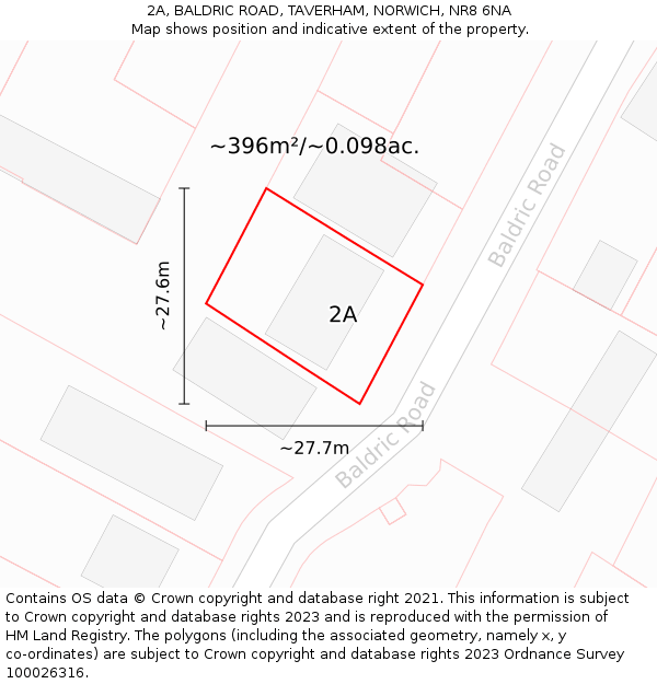 2A, BALDRIC ROAD, TAVERHAM, NORWICH, NR8 6NA: Plot and title map