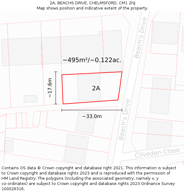 2A, BEACHS DRIVE, CHELMSFORD, CM1 2NJ: Plot and title map