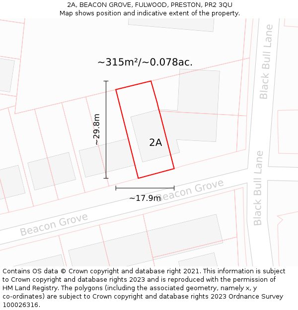 2A, BEACON GROVE, FULWOOD, PRESTON, PR2 3QU: Plot and title map