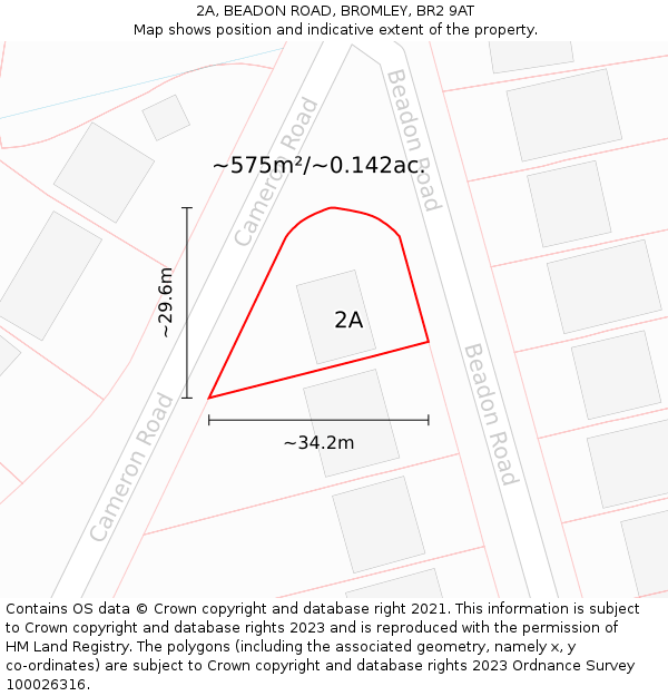 2A, BEADON ROAD, BROMLEY, BR2 9AT: Plot and title map