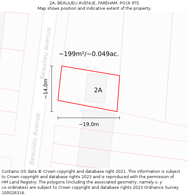 2A, BEAULIEU AVENUE, FAREHAM, PO16 9TS: Plot and title map