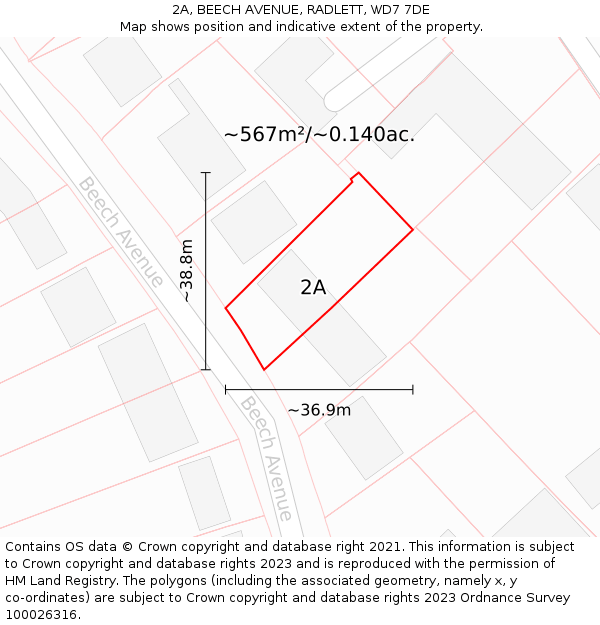 2A, BEECH AVENUE, RADLETT, WD7 7DE: Plot and title map