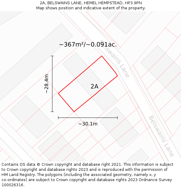 2A, BELSWAINS LANE, HEMEL HEMPSTEAD, HP3 9PN: Plot and title map