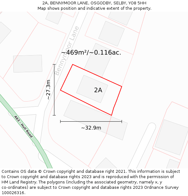 2A, BENNYMOOR LANE, OSGODBY, SELBY, YO8 5HH: Plot and title map