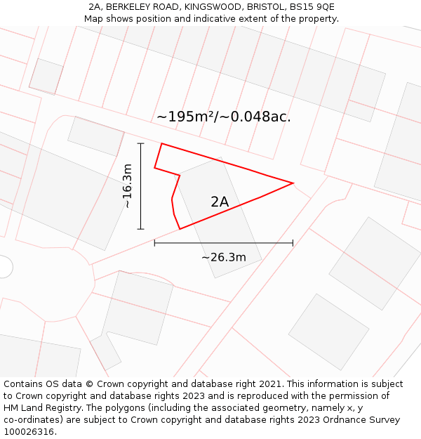 2A, BERKELEY ROAD, KINGSWOOD, BRISTOL, BS15 9QE: Plot and title map