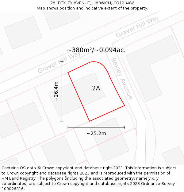 2A, BEXLEY AVENUE, HARWICH, CO12 4XW: Plot and title map