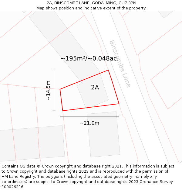 2A, BINSCOMBE LANE, GODALMING, GU7 3PN: Plot and title map