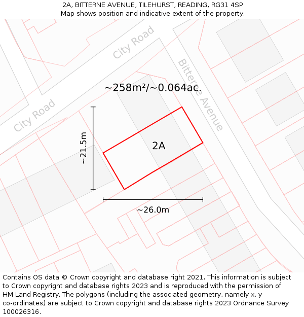 2A, BITTERNE AVENUE, TILEHURST, READING, RG31 4SP: Plot and title map