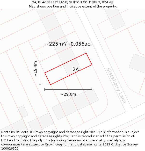 2A, BLACKBERRY LANE, SUTTON COLDFIELD, B74 4JE: Plot and title map