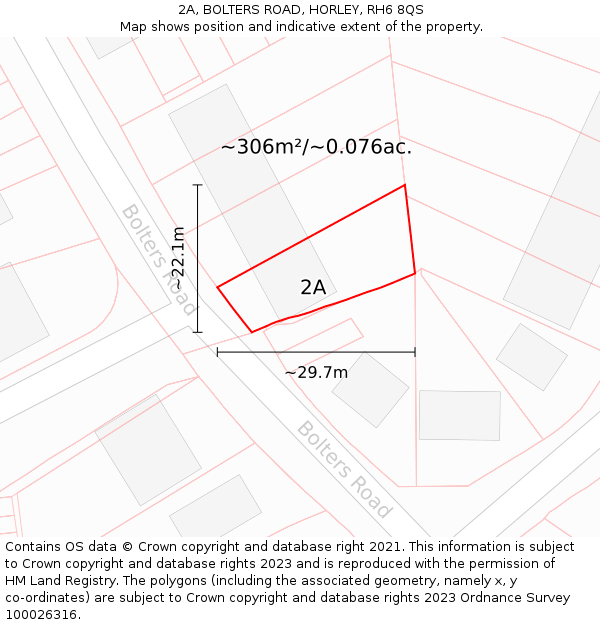 2A, BOLTERS ROAD, HORLEY, RH6 8QS: Plot and title map