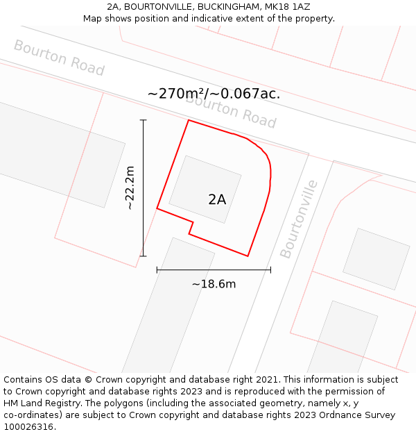 2A, BOURTONVILLE, BUCKINGHAM, MK18 1AZ: Plot and title map