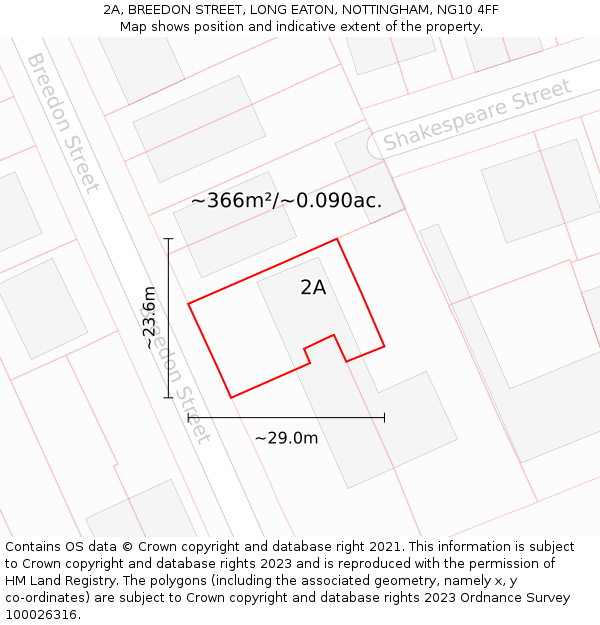 2A, BREEDON STREET, LONG EATON, NOTTINGHAM, NG10 4FF: Plot and title map