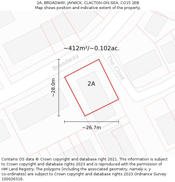 2A, BROADWAY, JAYWICK, CLACTON-ON-SEA, CO15 2EB: Plot and title map