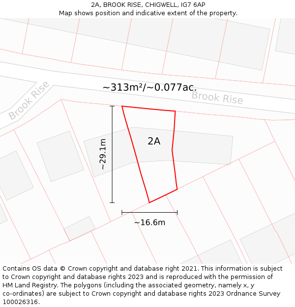2A, BROOK RISE, CHIGWELL, IG7 6AP: Plot and title map