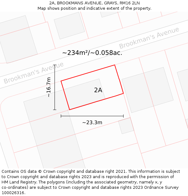 2A, BROOKMANS AVENUE, GRAYS, RM16 2LN: Plot and title map