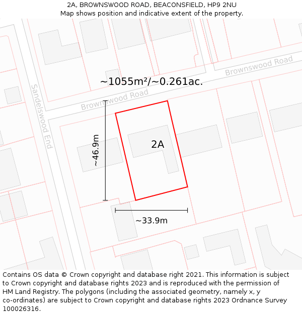 2A, BROWNSWOOD ROAD, BEACONSFIELD, HP9 2NU: Plot and title map