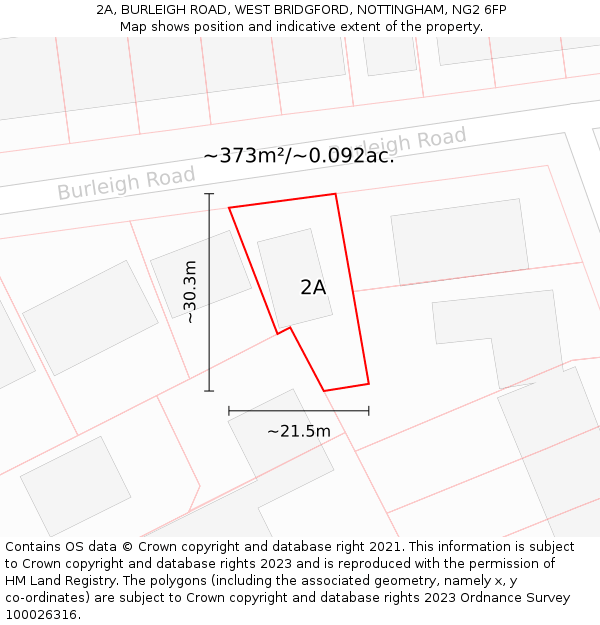 2A, BURLEIGH ROAD, WEST BRIDGFORD, NOTTINGHAM, NG2 6FP: Plot and title map