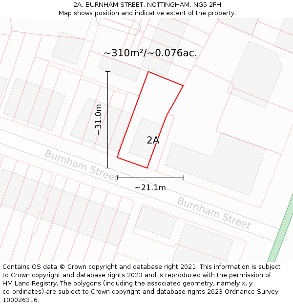 2A, BURNHAM STREET, NOTTINGHAM, NG5 2FH: Plot and title map