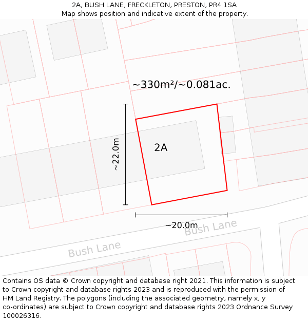 2A, BUSH LANE, FRECKLETON, PRESTON, PR4 1SA: Plot and title map