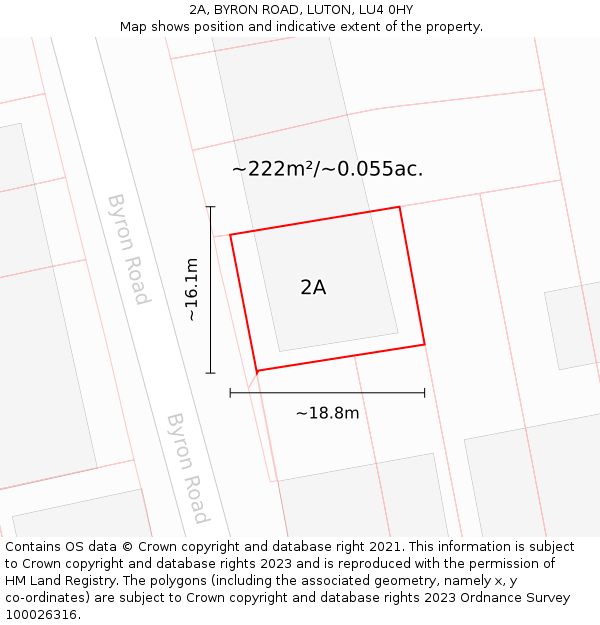 2A, BYRON ROAD, LUTON, LU4 0HY: Plot and title map