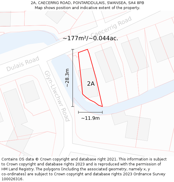 2A, CAECERRIG ROAD, PONTARDDULAIS, SWANSEA, SA4 8PB: Plot and title map