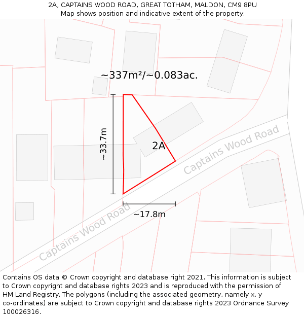 2A, CAPTAINS WOOD ROAD, GREAT TOTHAM, MALDON, CM9 8PU: Plot and title map