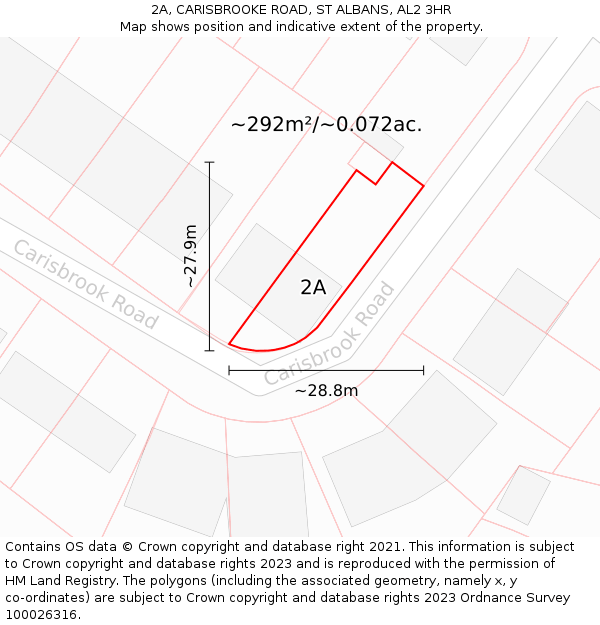 2A, CARISBROOKE ROAD, ST ALBANS, AL2 3HR: Plot and title map