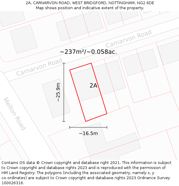 2A, CARNARVON ROAD, WEST BRIDGFORD, NOTTINGHAM, NG2 6DE: Plot and title map