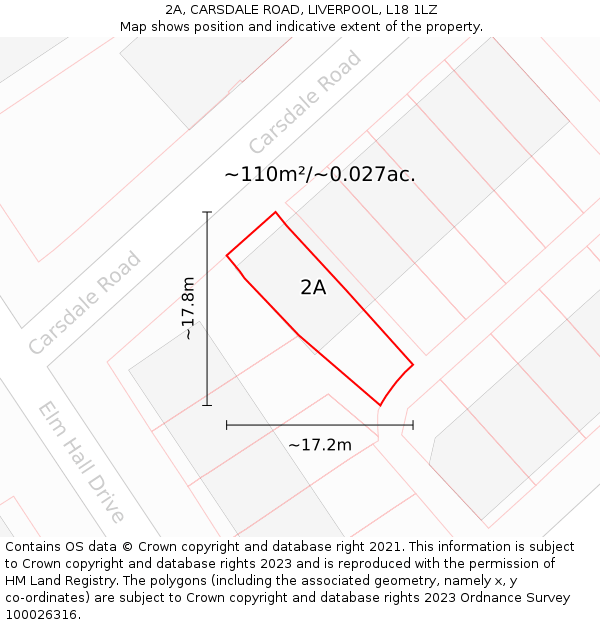 2A, CARSDALE ROAD, LIVERPOOL, L18 1LZ: Plot and title map