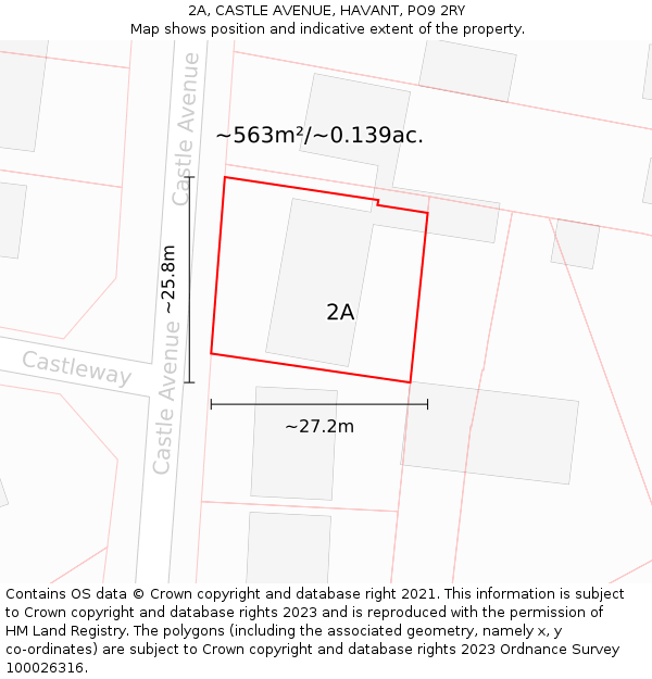 2A, CASTLE AVENUE, HAVANT, PO9 2RY: Plot and title map