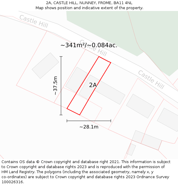 2A, CASTLE HILL, NUNNEY, FROME, BA11 4NL: Plot and title map