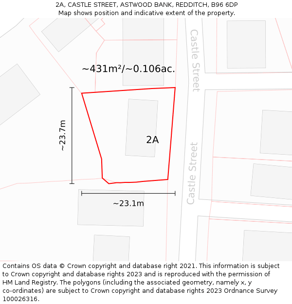 2A, CASTLE STREET, ASTWOOD BANK, REDDITCH, B96 6DP: Plot and title map