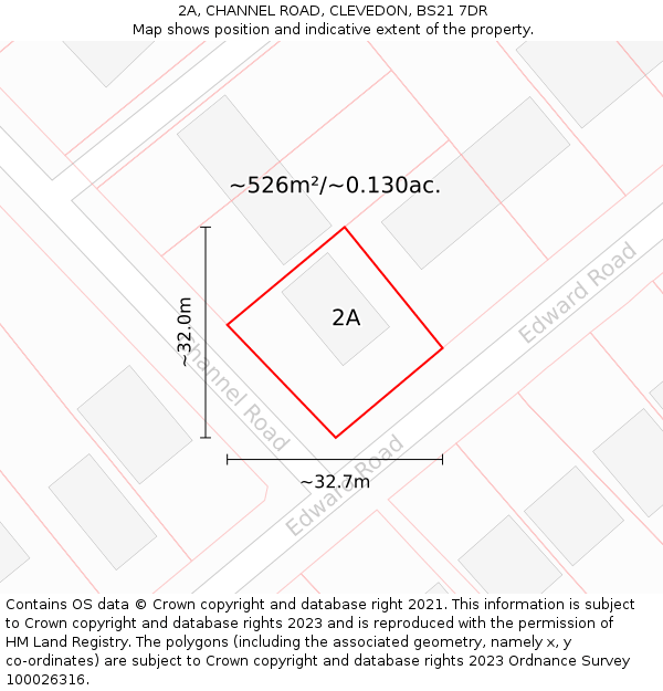 2A, CHANNEL ROAD, CLEVEDON, BS21 7DR: Plot and title map