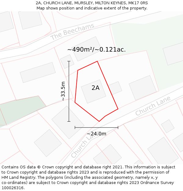 2A, CHURCH LANE, MURSLEY, MILTON KEYNES, MK17 0RS: Plot and title map