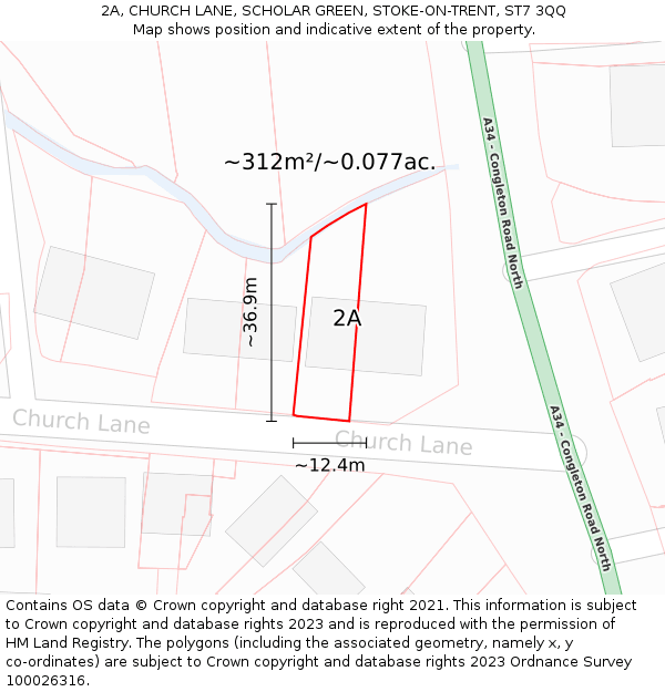 2A, CHURCH LANE, SCHOLAR GREEN, STOKE-ON-TRENT, ST7 3QQ: Plot and title map