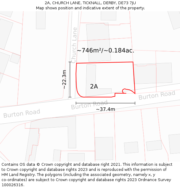 2A, CHURCH LANE, TICKNALL, DERBY, DE73 7JU: Plot and title map