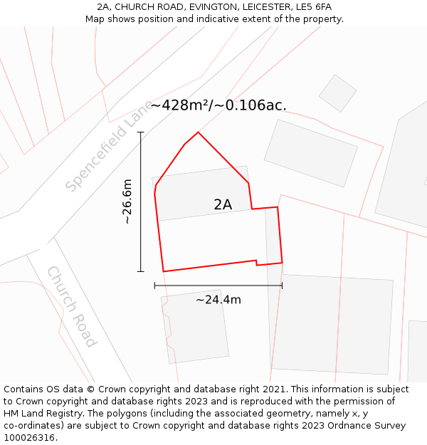 2A, CHURCH ROAD, EVINGTON, LEICESTER, LE5 6FA: Plot and title map