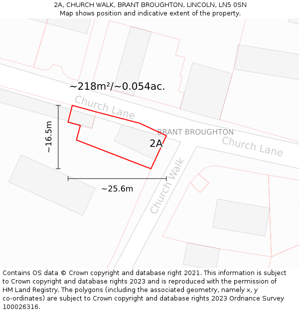 2A, CHURCH WALK, BRANT BROUGHTON, LINCOLN, LN5 0SN: Plot and title map