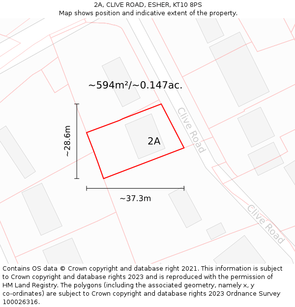 2A, CLIVE ROAD, ESHER, KT10 8PS: Plot and title map