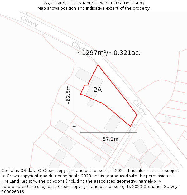 2A, CLIVEY, DILTON MARSH, WESTBURY, BA13 4BQ: Plot and title map