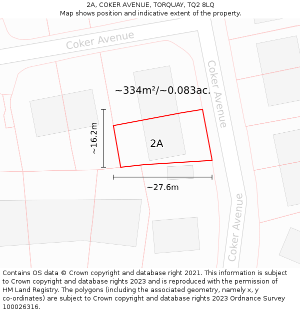 2A, COKER AVENUE, TORQUAY, TQ2 8LQ: Plot and title map