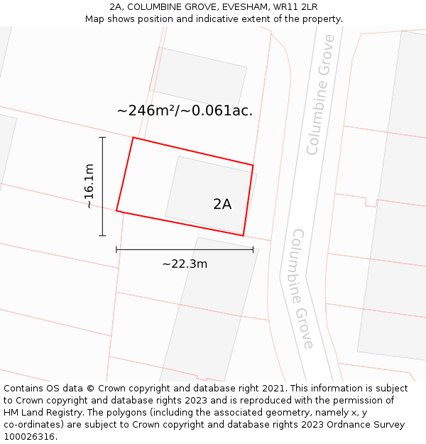 2A, COLUMBINE GROVE, EVESHAM, WR11 2LR: Plot and title map