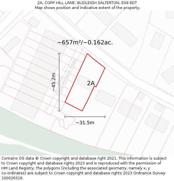 2A, COPP HILL LANE, BUDLEIGH SALTERTON, EX9 6DT: Plot and title map