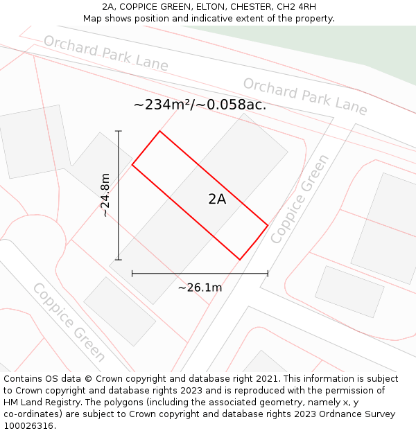 2A, COPPICE GREEN, ELTON, CHESTER, CH2 4RH: Plot and title map