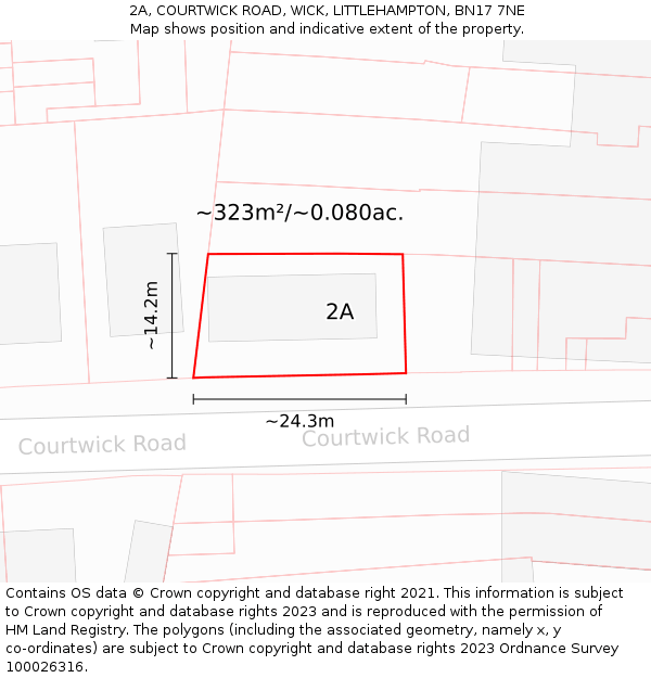 2A, COURTWICK ROAD, WICK, LITTLEHAMPTON, BN17 7NE: Plot and title map