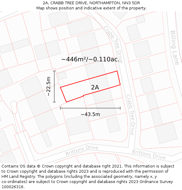 2A, CRABB TREE DRIVE, NORTHAMPTON, NN3 5DR: Plot and title map