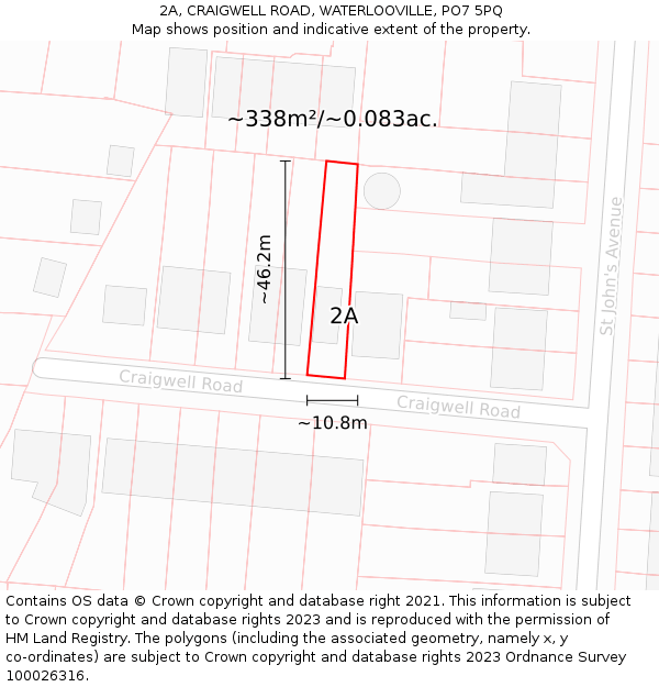 2A, CRAIGWELL ROAD, WATERLOOVILLE, PO7 5PQ: Plot and title map
