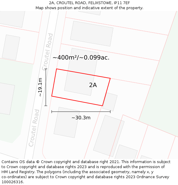 2A, CROUTEL ROAD, FELIXSTOWE, IP11 7EF: Plot and title map