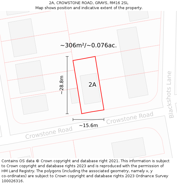 2A, CROWSTONE ROAD, GRAYS, RM16 2SL: Plot and title map